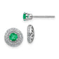 Solid 14k White Gold Simulated CZ and Emerald Stud w/JacKet Earrings