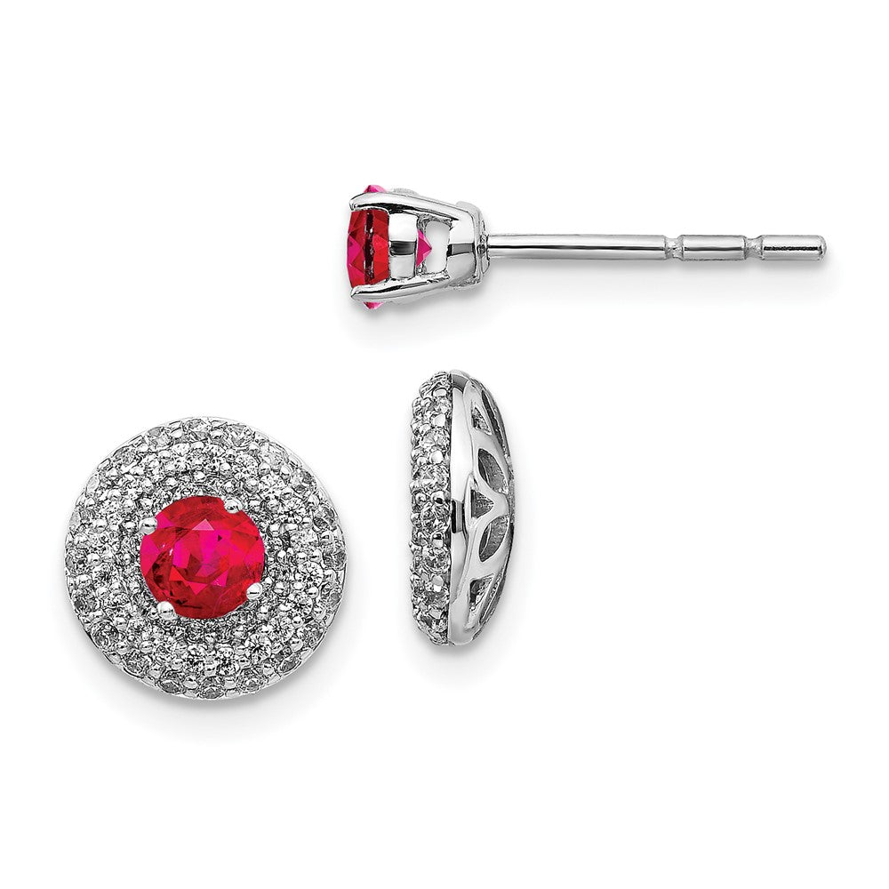 14k White Gold Real Diamond and Ruby Stud w/Jacket Earrings