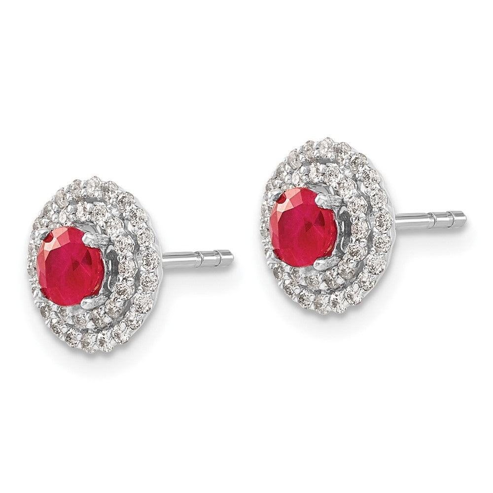 Solid 14k White Gold Simulated CZ and Ruby Stud w/ JacKet Earrings