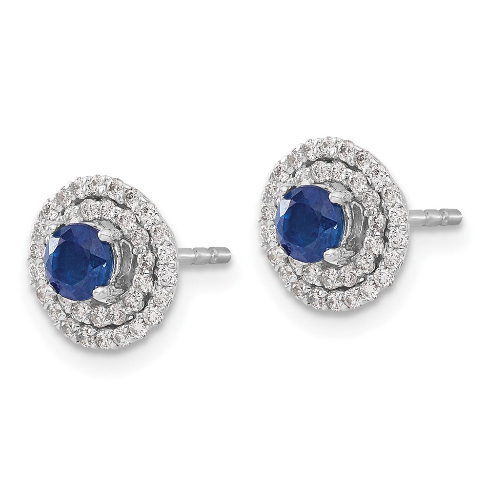 14k White Gold Real Diamond and Sapphire Stud w/ Jacket Earrings
