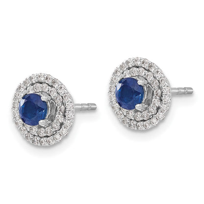 14k White Gold Real Diamond and Sapphire Stud w/ Jacket Earrings