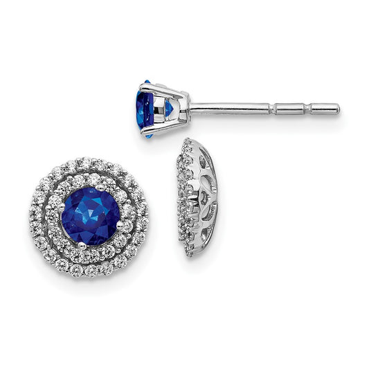 Solid 14k White Gold Simulated CZ and Sapphire Stud w/ JacKet Earrings