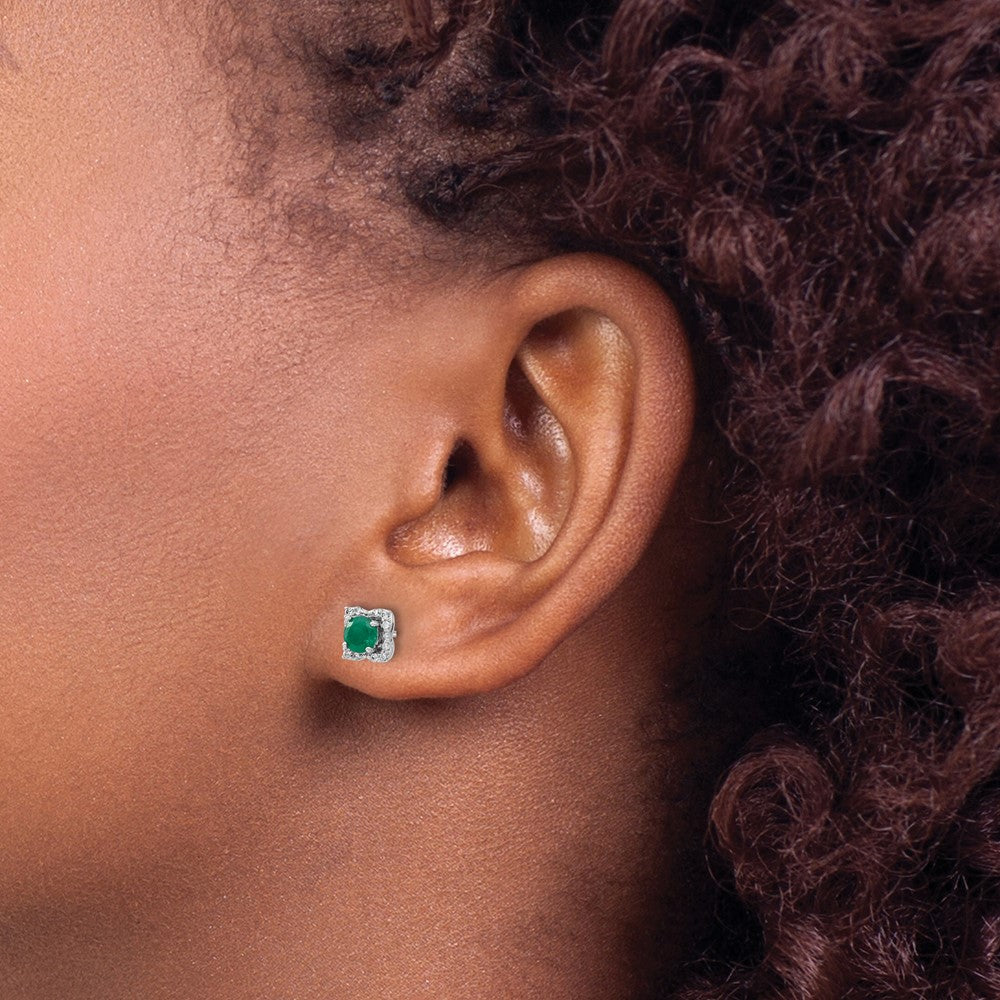 14k White Gold Real Diamond and Emerald Stud w/ Jacket Earrings