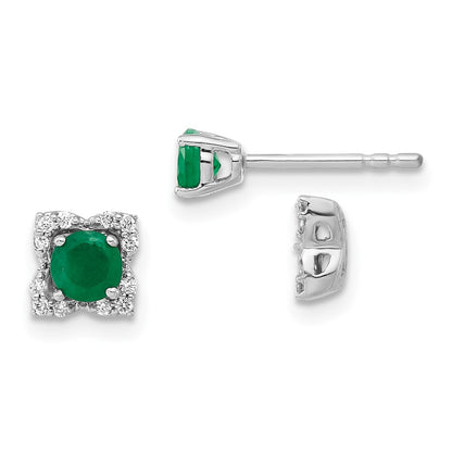 14k White Gold Real Diamond and Emerald Stud w/ Jacket Earrings