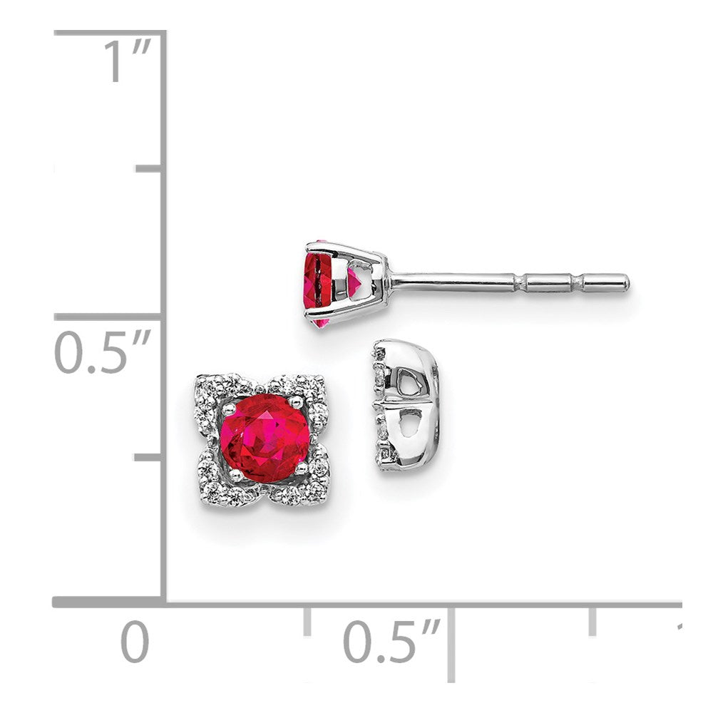 14k White Gold Real Diamond and Ruby Stud w/ Jacket Earrings