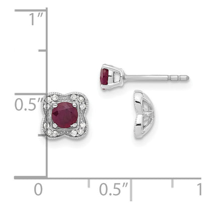 14k White Gold Real Diamond and Ruby Stud w/ Jacket Earrings