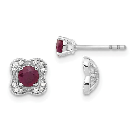 14k White Gold Real Diamond and Ruby Stud w/ Jacket Earrings