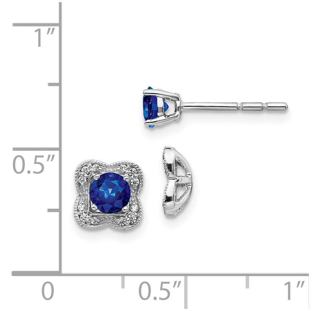 Solid 14k White Gold Simulated CZ and Sapphire Stud w/JacKet Earrings