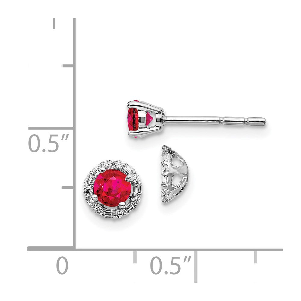 14k White Gold Real Diamond and Ruby Stud w/ Jacket Earrings EM4024-RU-007-WA