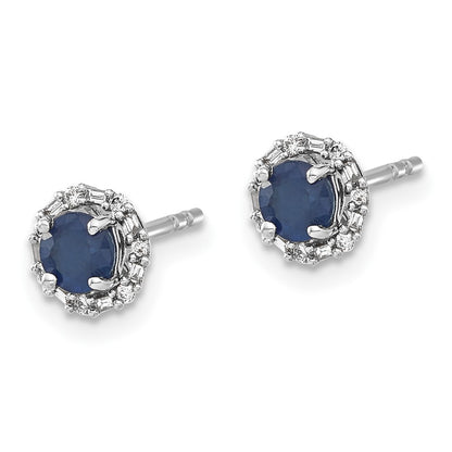 14k White Gold Real Diamond and Sapphire Stud w/Jacket Earrings