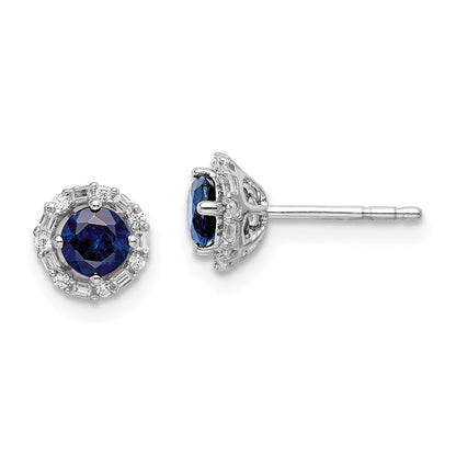 14k White Gold Real Diamond and Sapphire Stud w/Jacket Earrings