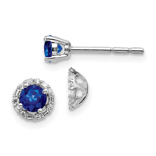 14k White Gold Real Diamond and Sapphire Stud w/Jacket Earrings
