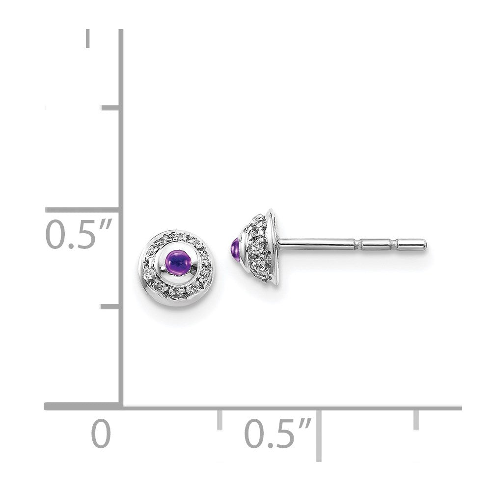 14k White Gold Real Diamond and Cabochon Amethyst Earrings