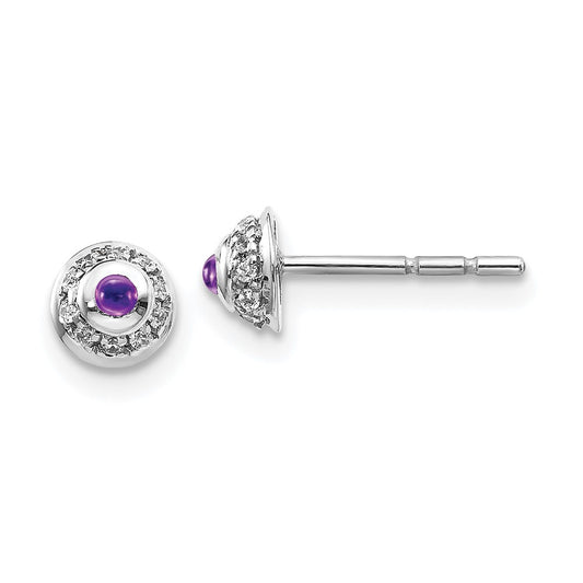 Solid 14k White Gold Simulated CZ and Cabochon Amethyst Earrings