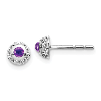 14k White Gold Real Diamond and Cabochon Amethyst Earrings EM4030-AM-010-WA