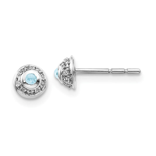 Solid 14k White Gold Simulated CZ and Cabochon Aquamarine Earrings