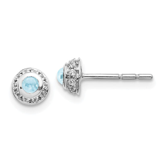 14k White Gold Real Diamond and Cabochon Aquamarine Earrings