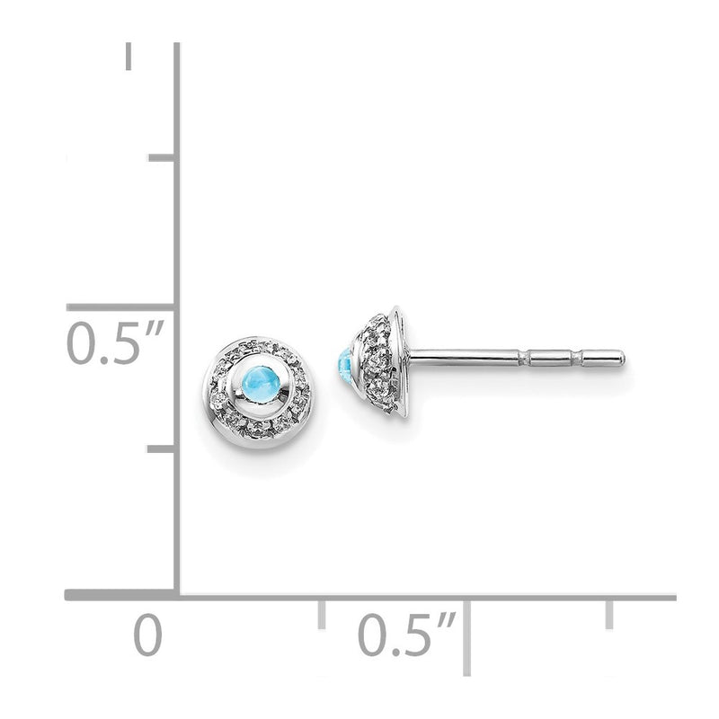 14k White Gold Real Diamond & Cabochon Blue Topaz Earrings