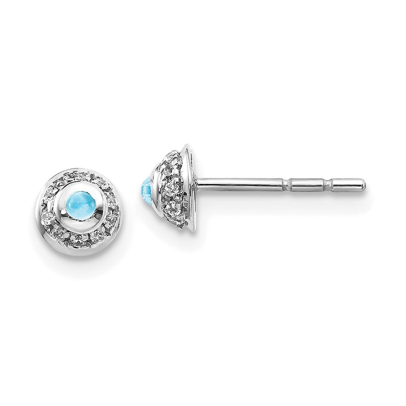 14k White Gold Real Diamond & Cabochon Blue Topaz Earrings