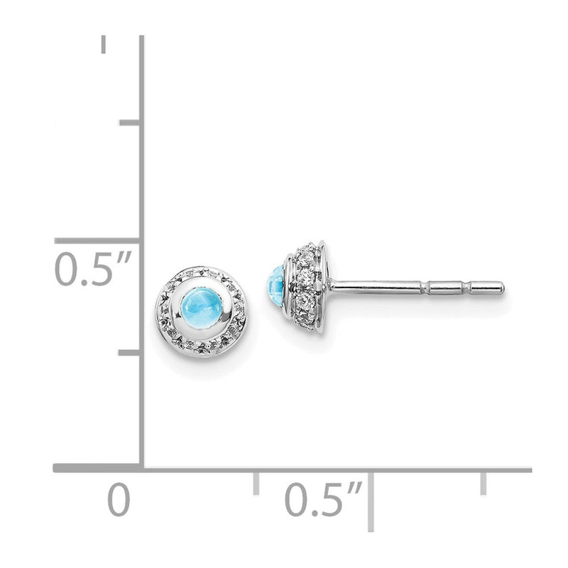 14k White Gold Real Diamond & Cabochon Blue Topaz Earrings