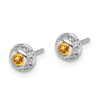 14k White Gold Real Diamond and Cabochon Citrine Earrings