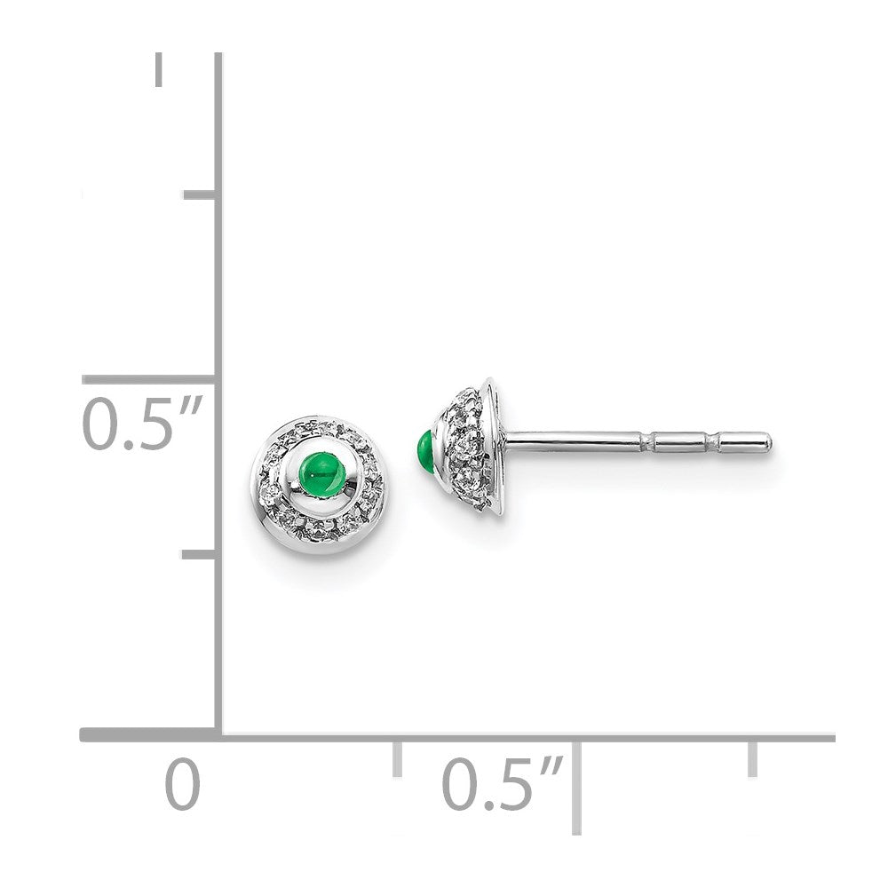 Solid 14k White Gold Simulated CZ and Cabochon Emerald Earrings