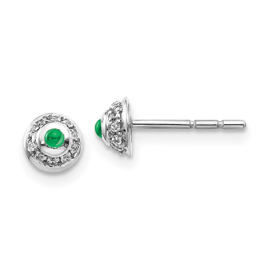 Solid 14k White Gold Simulated CZ and Cabochon Emerald Earrings