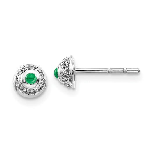 14k White Gold Real Diamond and Cabochon Emerald Earrings