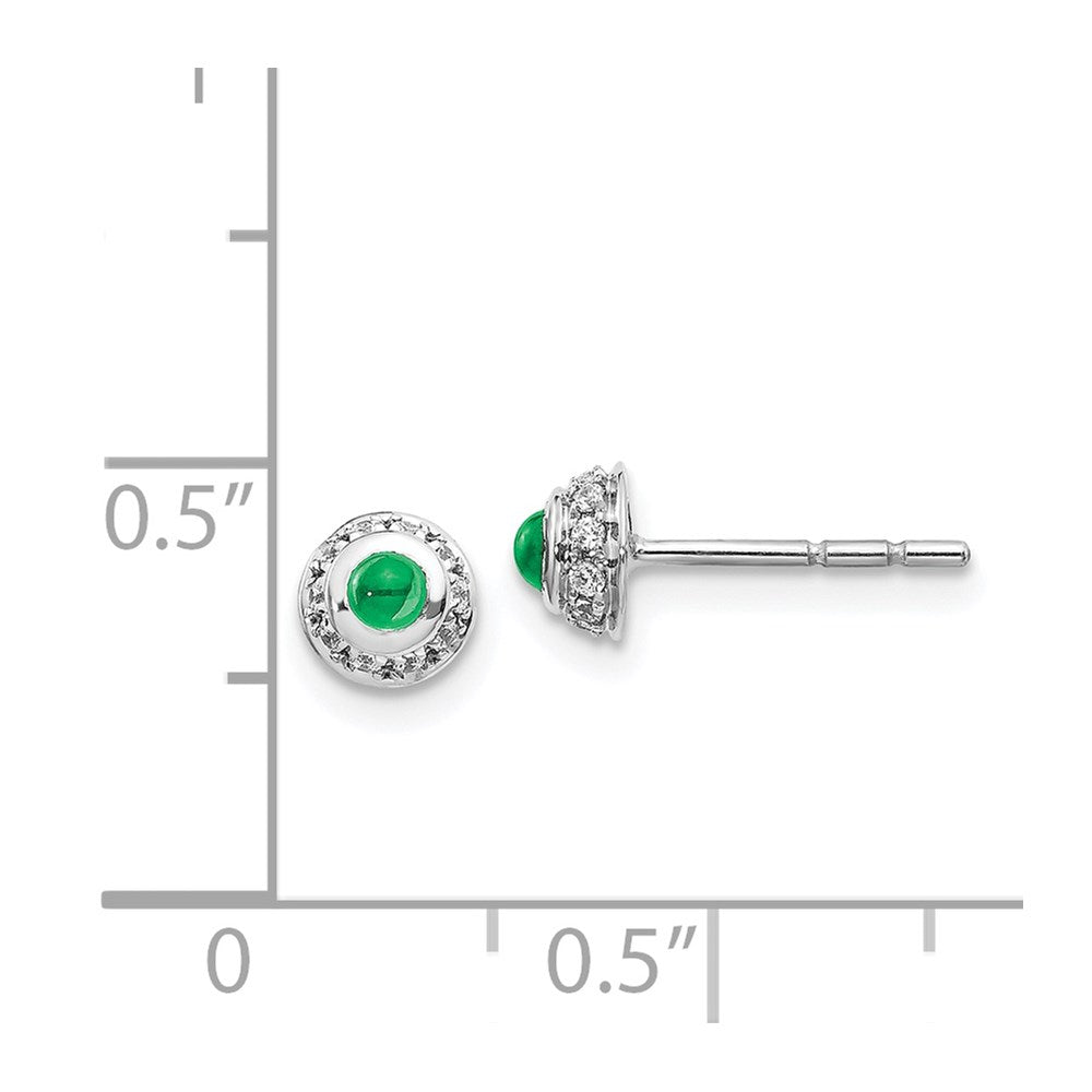 Solid 14k White Gold Simulated CZ and Cabochon Emerald Earrings