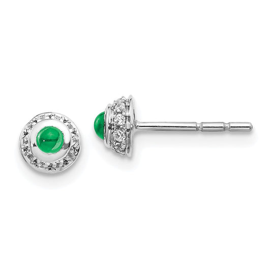 Solid 14k White Gold Simulated CZ and Cabochon Emerald Earrings