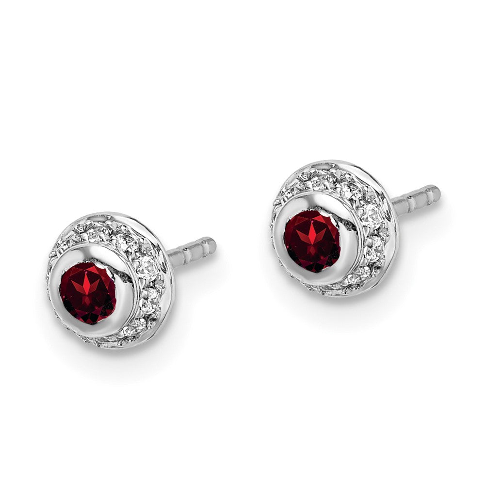 14k White Gold Real Diamond and Cabochon Garnet Earrings