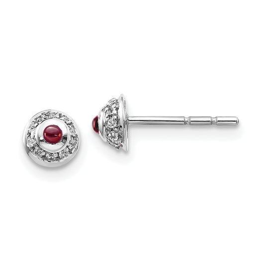 Solid 14k White Gold Simulated CZ and Cabochon Garnet Earrings