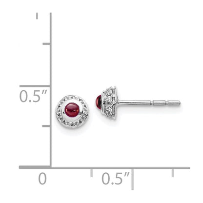 14k White Gold Real Diamond and Cabochon Garnet Earrings