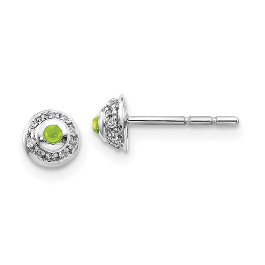 14k White Gold Real Diamond and Cabochon Peridot Earrings