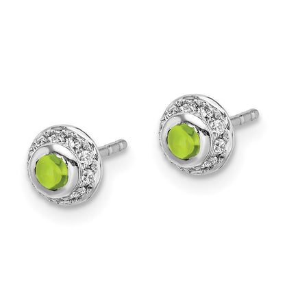 14k White Gold Real Diamond and Cabochon Peridot Earrings