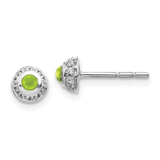 Solid 14k White Gold Simulated CZ and Cabochon Peridot Earrings