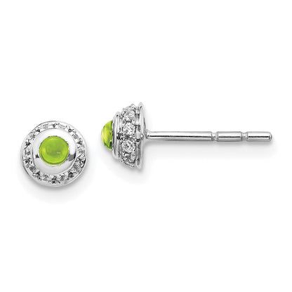14k White Gold Real Diamond and Cabochon Peridot Earrings