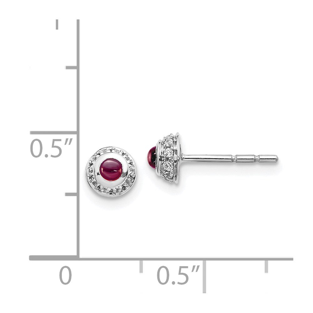 Solid 14k White Gold Simulated CZ and Cabochon Rhodolite Garnet Earrings