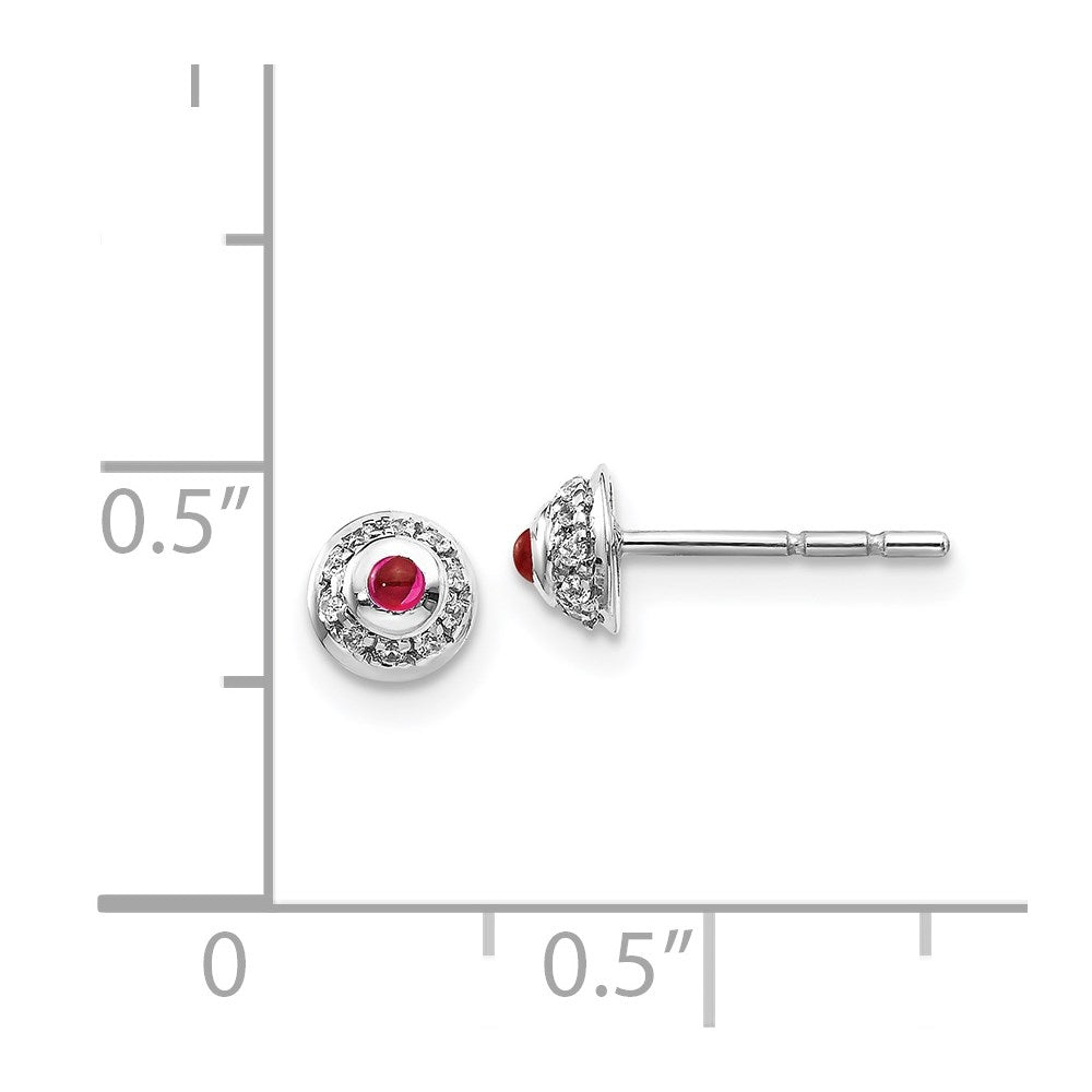 14k White Gold Real Diamond and Cabochon Ruby Earrings EM4030-RU-008-WA