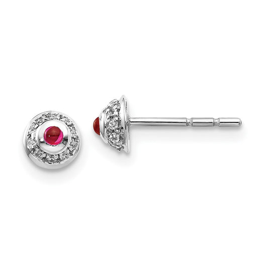 14k White Gold Real Diamond and Cabochon Ruby Earrings