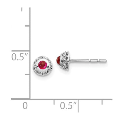 14k White Gold Real Diamond and Cabochon Ruby Earrings
