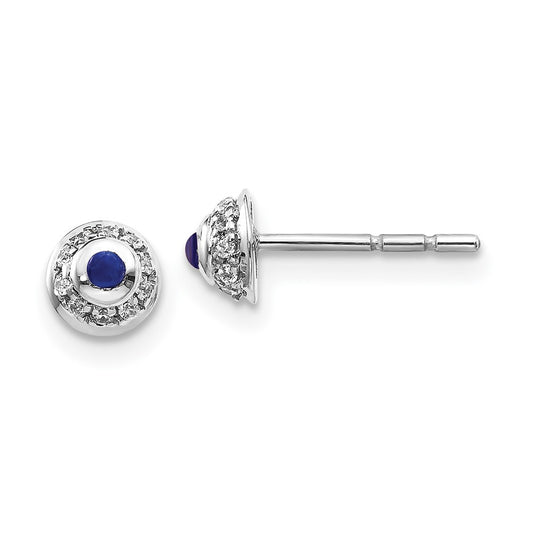 Solid 14k White Gold Simulated CZ and Cabochon Sapphire Earrings