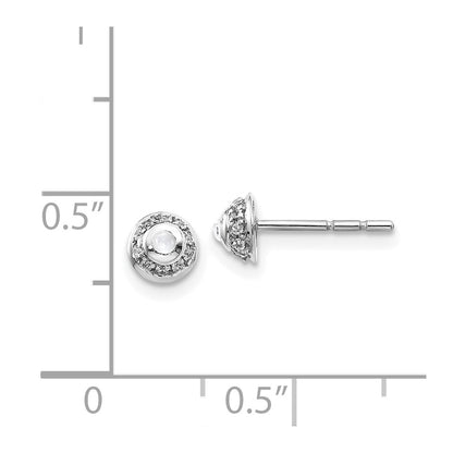 14k White Gold Real Diamond & Cabochon White Topaz Earrings