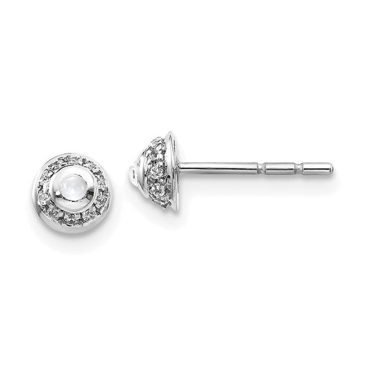 14k White Gold Real Diamond & Cabochon White Topaz Earrings