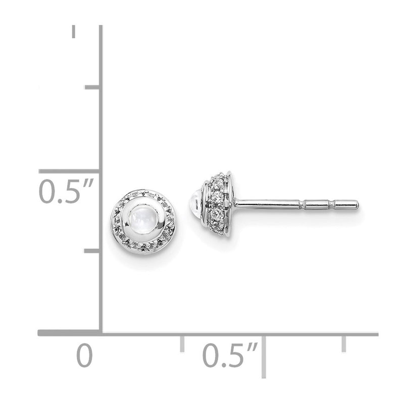 14k White Gold Real Diamond & Cabochon White Topaz Earrings