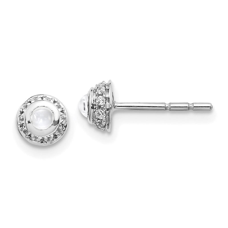 14k White Gold Real Diamond & Cabochon White Topaz Earrings
