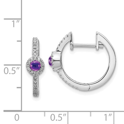 Solid 14k White Gold Simulated CZ and Cabochon Amethyst Earrings
