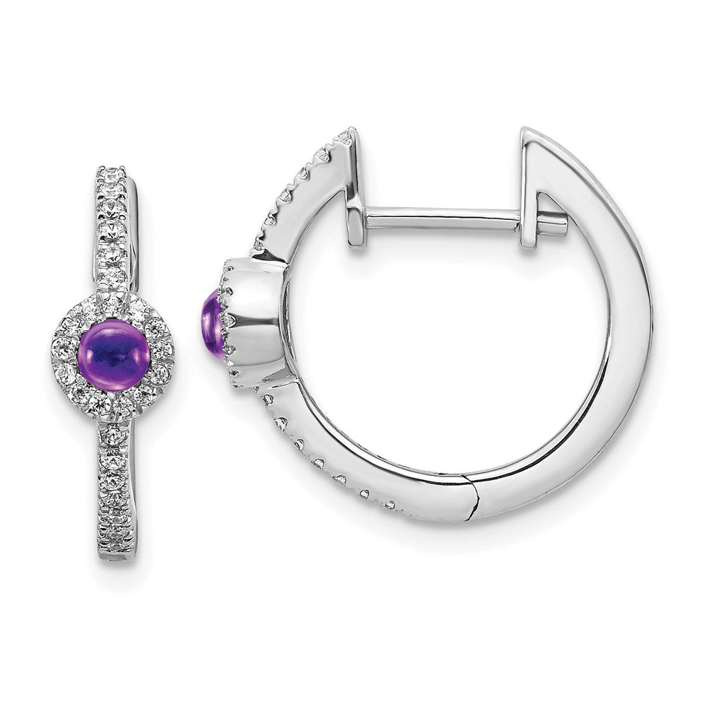 Solid 14k White Gold Simulated CZ and Cabochon Amethyst Earrings