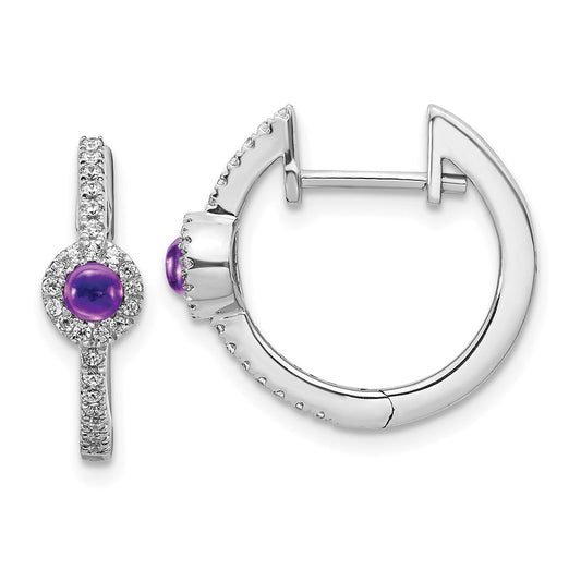 Solid 14k White Gold Simulated CZ and Cabochon Amethyst Earrings