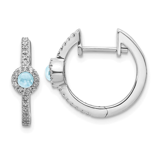 14k White Gold Real Diamond & Cabochon Aquamarine Earrings